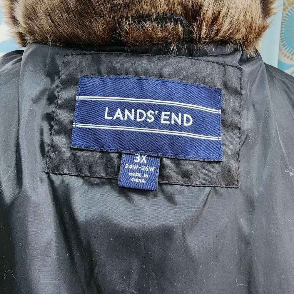 Landsend Long Black Puffer Coat with Faux Fur Collar - Picture 8 of 9